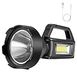 Rechargeable Spotlight Flashlight,High Lumens LED Handheld Searchlight with USB Output and 4 Modes ,Waterproof Work Lights for Camping,Hiking, Hunting and Emergencies (Black, 1P)