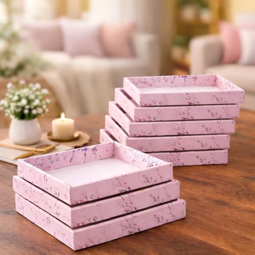 Image of SATYAM KRAFT 6 Pcs Multipurpose Folding Cardboard Gift Box | Premium Paper Hamper Empty DIY Tray for Wedding, Birthday, Gifting, Gift Packaging, Festive Foldable Hampers, Stylish Return Gifts (Pink)