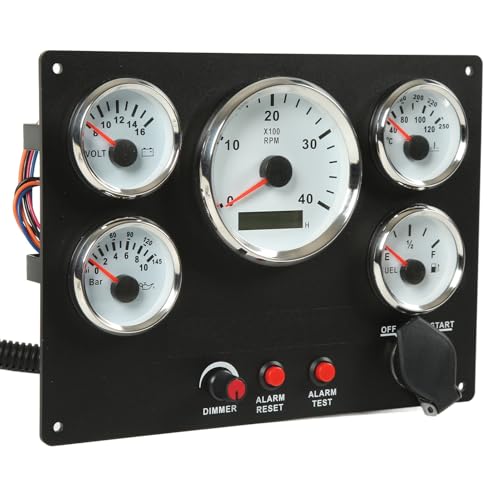 Generic Juego de ManóMetros para Salpicadero Marino con 5 Metros para Barco, Protección IP67, Panel Multifuncional para Yate RV, 1 Juego (esfera blanca)