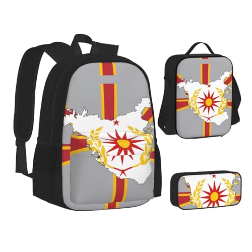 Northern Macedonia Flag Map Print 3-Piece Set Backpack, Lunch Bag And Pencil Case, For Travel, College, And Daily Use2