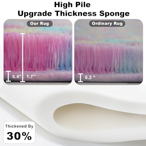 Rainbow Area Rugs for Girls Bedroom, 5x8 Fluffy Fuzzy Shaggy Carpet for Kids Playroom Nursery Living Room, Thick Soft Plush Mat for Kids Baby Boys Teen Dorm Home Decor Aesthetic