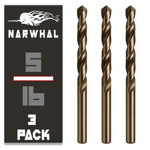 Narwhal 5/16 Inch Cobalt Drill Bits (3 Pack - Industrial Grade M35 Cobalt) 4-5/8 Length & 135 Degree Split Point for Drilling Into Metal Hardened & Stainless Steel Cast Iron & More!