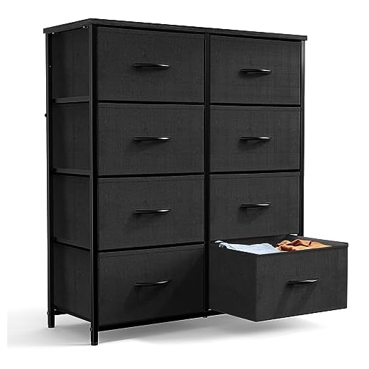 Dresser - Dresser for Bedroom Drawer Dresser Organizer Storage Drawers Fabric Storage Tower with 8 Drawers, Chest of Drawers with Fabric Bins, Steel Frame, Wood Top for Bedroom, Closet, Entryway