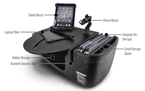 Image of AutoExec AE-RMCD-PM-TAB-BT Roadmaster Car Desk for Your Vehicle Workstation and Mobile Office, Black with Phone Mount and Tablet Mount | Vehicle Workstation, Mobile Office, Phone Mount, Tablet Mount
