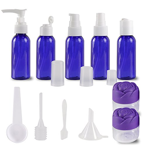 Travel Bottles Set, Teenitor Leak Proof Travel Plastic bottles with Portable Travel Mesh Bag, Small bottles for makeup Cosmetic Toiletries Liquid Containers Anti-UV, 11pcs,50ml, Blue