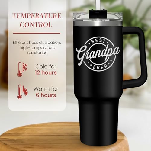 Image of SANDJEST Best Grandpa Ever Tumbler with Handle 40oz, Grandfather Gifts for Birthday Christmas Fathers Day Valentines, Presents for Grandpas Granddad Papa Gifts from Granddaughter Grandson