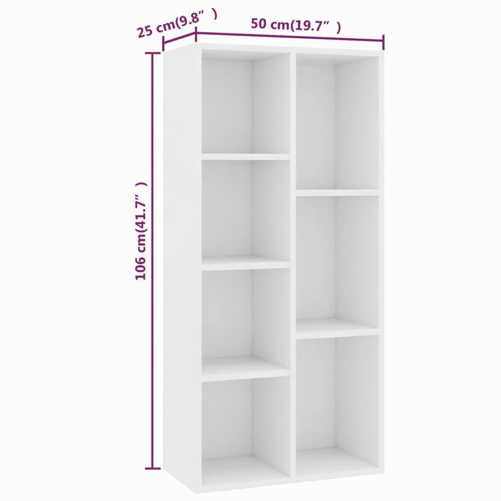 vidaXL Bücherregal 7 Fächer Standregal Aktenregal Wandregal Raumteiler Raumtrenner Regal Schrank Büroregal Weiß 50x25x106cm Holzwerkstoff