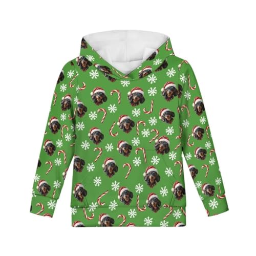 Pinupub Kids Christmas Pullover Hoodies Classic Green Long Sleeve Xmas Graphic Hoodie With Pocket