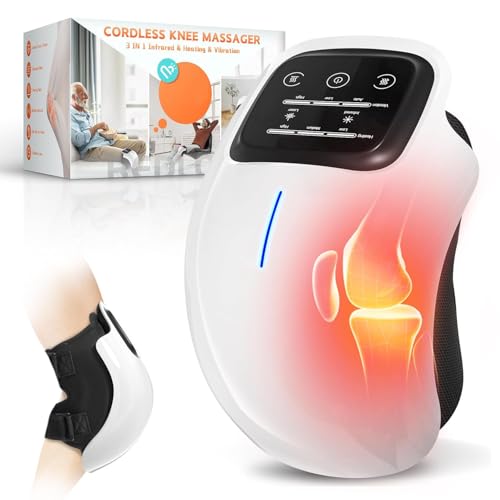 Image of SELLASTIC Knee Massager with Red Light Heat Massage Therapy, Rechargeable Vibration Pain Relief for Swelling Stiff Joints, Stretched Ligament and Muscles Injuries, Portable Massage for Men, Women, Elder