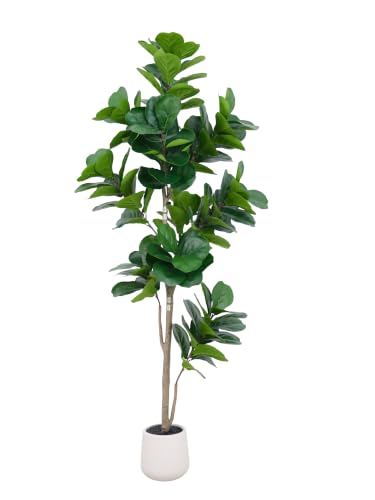 Artificial Fiddle Leaf Fig Tree 7ft - Lifelike Indoor Tall Faux Plant for Home & Office D&eacute;cor, Low...