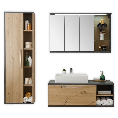 Stella Trading Nathan Badezimmermöbel Set in Artisan Eiche, Beton Optik - Modernes Badmöbel Set 3-teilig bestehend aus Hochschrank, WBU inkl. Waschbecken & Spiegelschrank - 180 x 190 x 53 cm (B/H/T) Stella Trading Nathan Badezimmermöbel Set in Artisan Eiche, Beton Optik - Modernes Badmöbel Set 3-teilig bestehend aus Hochschrank, WBU inkl. Waschbecken & Spiegelschrank - 180 x 190 x 53 cm (B/H/T)