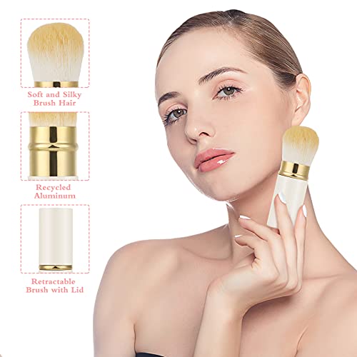 Image of Falliny Retractable Kabuki Makeup Brush, Travel Face Blush Brush, Portable Powder Brush with Cover for Blush, Bronzer, Buffing, Flawless Powder Cosmetics