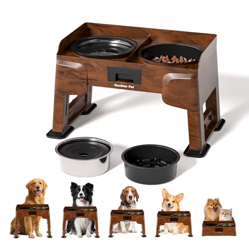 Gardner Pet Gamelle Surélevée pour Chien de 5 Hauteurs Ajustables, Gamelle Chien INOX Anti Renversement Anti Glouton avec 2 Bols de 1.6L, Convient Moyens et...