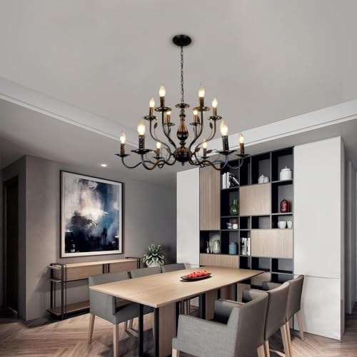 Éclairage de plafond rétro industriel en fer noir 12 lumières pour îlot de cuisine