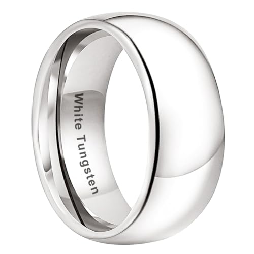 Image of TUTISS 2mm 3mm 4mm 5mm 6mm 7mm 8mm 10mm White Tungsten Rings for Men Women Engagement Wedding Bands Domed Polished Shiny Comfort Fit
