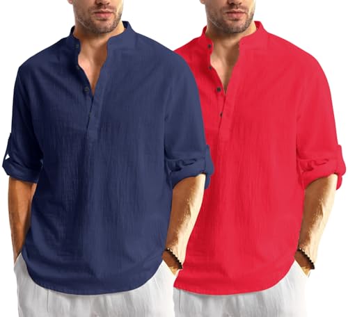 Image of Combo of Men Solid Cotton Blend Straight Kurta Shirt Pack of 2