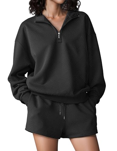 SHESHOW Fall Outfits for Women 2025 Fashion Quarter Zipper Sweatshirt Shorts Sweatsuits 2 Piece Set Tracksuit XS-XXL