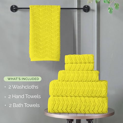 Image of Elegant Comfort Luxury 6-Piece 100% Turkish Cotton Jacquard Braided Textured Premium Hotel Quality Towel Set- Soft and Absorbent, Includes 2 Bath Towels, 2 Hand Towels and 2 Washcloths, Yellow