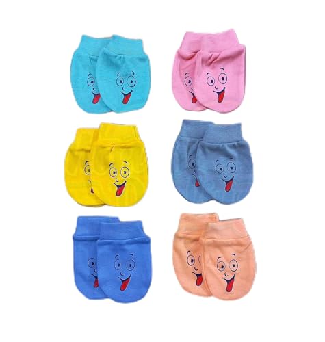 Mom’s Darling Cotton Mittens for New Born Baby (0-6 Months)-Pack of 6 Pairs | Cotton Gloves with Gentle Elastic for Baby 0 to 6 Months| New Born Baby Products. Multicolor.