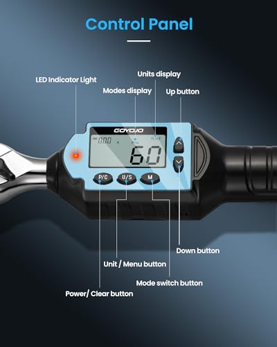 GOYOJO Digital Torque Wrench, High-Precision 3/8" Drive with Buzzer & LED- Accurate Clockwise ±2% / Counterclockwise ±2.5% - Image 3