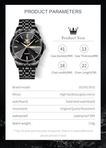OLEVS Watches for Men Analog Quartz Dress Business Watch Day Date Stainless Steel Classic Casual Luxury Luminous Waterproof Male Wrist Watches