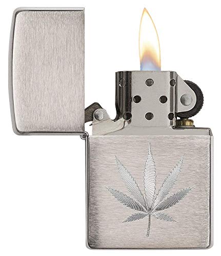 Zippo Brushed Chrome Marijuana Leaf Pocket Lighter (29587), One Size