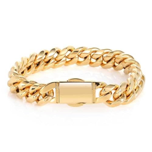 18K pure gold bracelet, hip-hop Miami pure Cuban chain, men's cool bracelet, men's and women's fashionable jewelry birthday gift box packaging