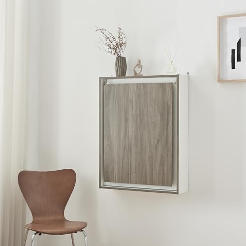 [en.casa] Escritorio Plegable Greve de Pared con Estante Mesa Plegable de Instalación Mural Mesa de Cocina Despacho Oficina Aglomerado - Blanco/Efecto Madera - imagen 4