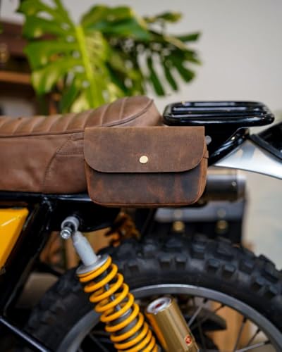 Image of Trip Machine Company Genuine Leather Motorcycle Front Handlebar Leather Bag | Moto Backrail Sidekick Pouch | Shoulder Bag | Fanny Pack (Mocha)