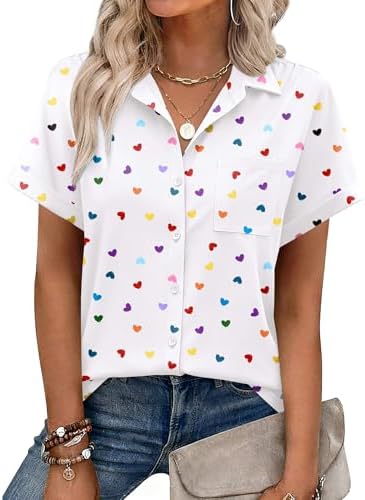 Zeagoo Womens Button Down Shirt Short Sleeve Blouse V Neck Dressy...