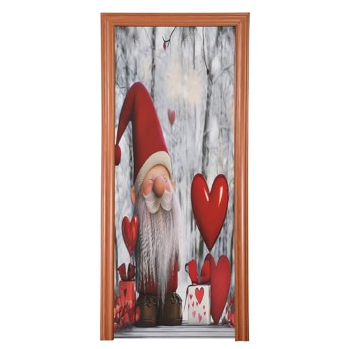 FLildon Romantic Gnome Valentine's Day Love Balloons Door Cover Decoration, Party Accessory Porch Decor for Festive Ornament Room Door Covers 36 x 98 Inch
