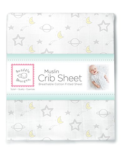 Image of SwaddleDesigns Softest Cotton Muslin Fitted Crib Sheet /Toddler Sheet for Baby Boy & Girl, Goodnight Sterling