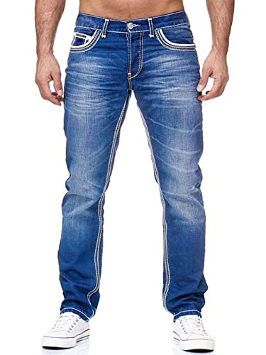 CHARTOU Men's Fashion Stretchy Regular Fit Mid Rise Straight Leg Long Jeans