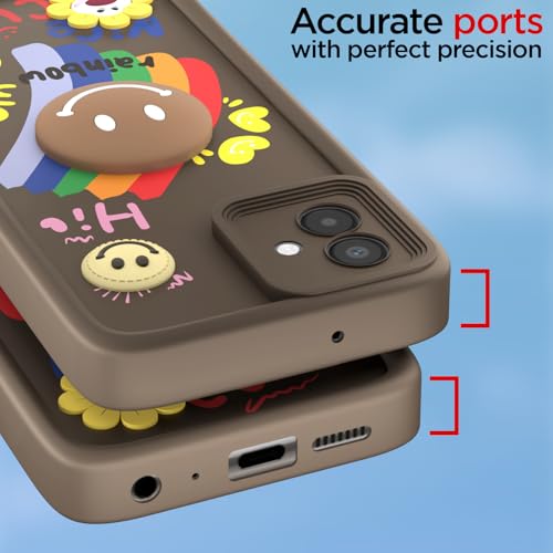 Image of Pikkme Back Cover for Samsung Galaxy M04 / F04 / A04e | Soft Silicone| Cute Rainbow Smile & 3D Cartoon Flower Design | Shockproof Raised Camera Protection Bumper Case (Brown)