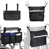 Tmefoy 2 Stück Rollstuhltasche Set, rollstuhltasche hinten + Seitentasche, rollstuhl tasche aus Oxford-Stoff wasserdichte, rollstuhl zubehör mit Reflektierenden Streifen, Schwarz