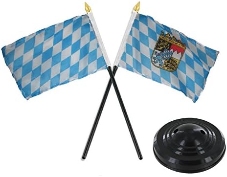 AES Bavaria Bavarian Crest w/Bavarian Plain Flag 4"x6" Desk Set Black Base image 2