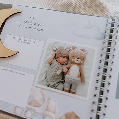 Peachly Baby Boy Memory Book | Planes & Trains Baby First Year Keepsake For Milestones | Baby Books First Year Memory Book | Simple Baby Scrapbook For Boy Milestones | Grey Linen - Finn #TOP7