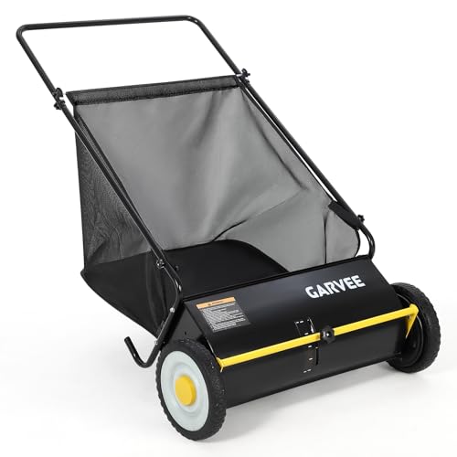 Garvee 26 in Heavy-Duty Push Lawn Sweeper - 4 Spinning Brushes, 7Ft³ Large Capacity Collection Bag, Adjustable Height for Grass, Leaves & Debris On A