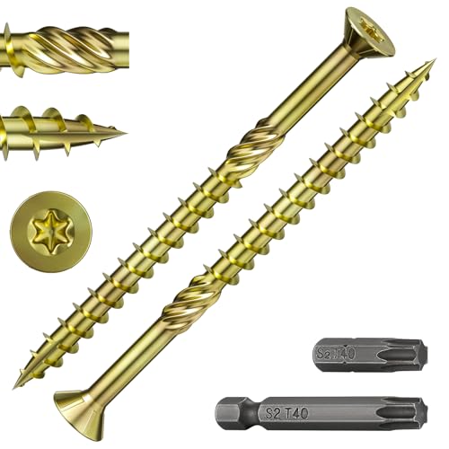 Image of Wensilon 5 /16 * 5 inch Yellow Zinc Deck Screws, (31pcs) 2 lbs.Exterior Wood Screws, Bronze, Star Bit