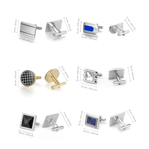 Image of Wynameleri Mens Cufflinks Set 12 Pairs, Black Cuff Links Pack of 12 for Men Silver and Gold, for Business, Wedding,Party Gift Pack in Case