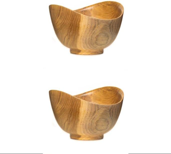 Rainforest Bowls Set of 2 Javanese Teak Wood Small Wavy Appetizer Snack Bowl - 6" Diameter- Hot & Cold Friendly, Ultra-Durable- Japan-Inspired Custom Design Handcrafted by Indonesian Artisans
