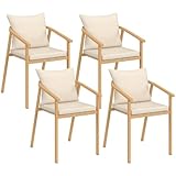 IDMarket - Set aus 4 Gartenstühlen Malta Metallgestell in Holzoptik, Riemen und Kissen in Beige
