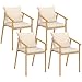 IDMarket - Set aus 4 Gartenstühlen Malta Metallgestell in Holzoptik, Riemen und Kissen in Beige