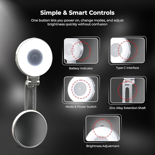 Image of W50 Magnetic Selfie Ring Light for Mobile Phone, Foldable LED Clip Lamp with 180 Degree Adjustable Angle and Sticky Ring Mount for Video Calls, Vlogging, Live Streaming and Selfies