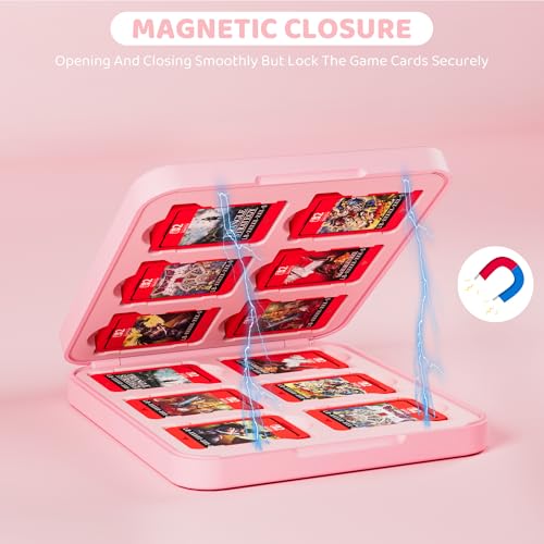 Rangement cartouche Switch au design rose fraise avec coque rigide