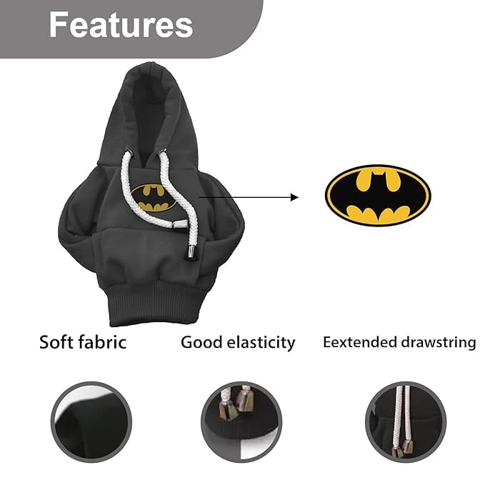 Image of MOONSHINE Car Gear Shift Hoodie | Car Shifter Funny Sweater Superhero Theme Hoodie for Gearshift | Car Shifter Protector Decoration Accessories (Black) (Black BAT MAN)