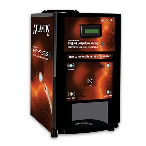 Atlantis Air Press Touchless Tea & Coffee Vending Machine 2 Lane | Free Bottle Cover | Free 200g Instant Tea and Coffee Premix each for Vending Machines