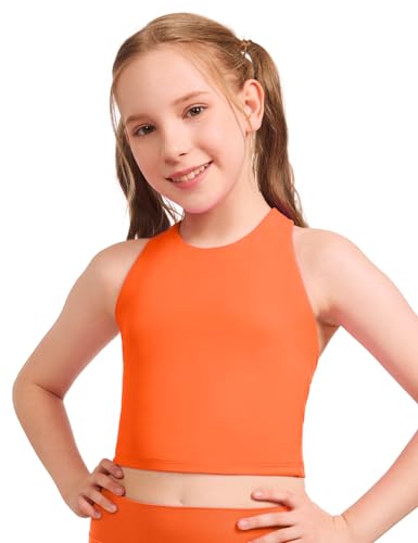 Image of CRZ YOGA Girls Butterluxe Double Lined Crop Tank | Dance, Extremely Soft, Tight Fit, High Neck, Athletic, Sleeveless Tops for Teen