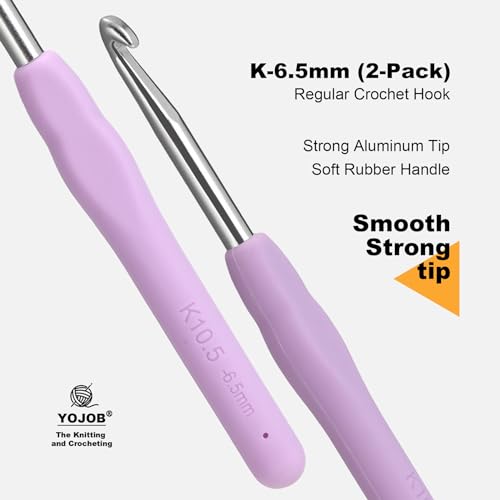 Image of 2Pcs 6.5mm Crochet Hooks, Ergonomic Crochet Hook for Arthritis and Beginners, Extra Long, Smooth, Comfortable (Size K / 6.5mm)