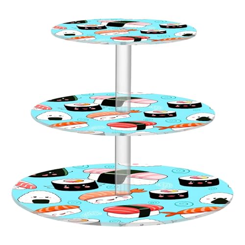 Nander 3 Tier Cupcake Stand,Cute Sushi Large Cupcake Tower Display, Round Cupcake Holder, Acrylic Dessert Stand, Pastry Display Tree for Party, Wedding, Baby Shower